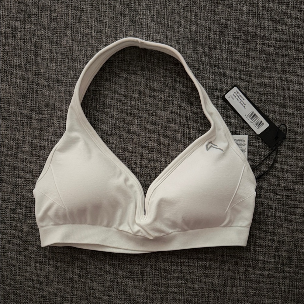 Oner Active White Halter V-Neck Sports Bra